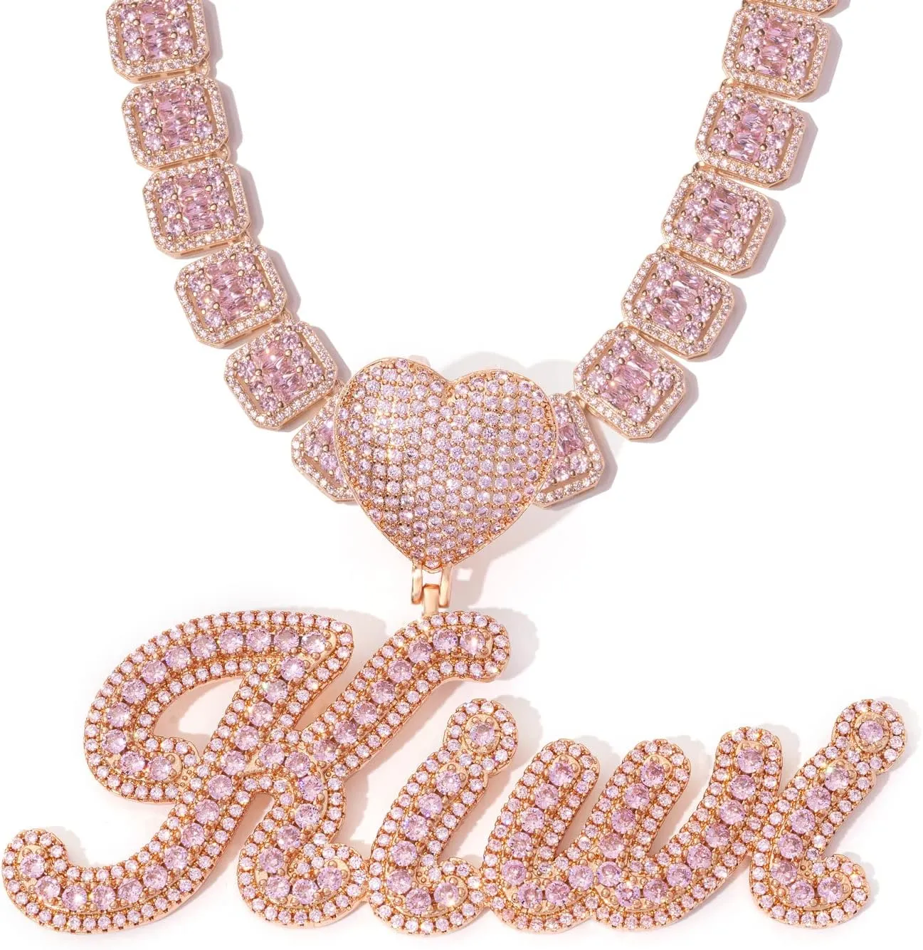 Iced Out Custom Name Necklace Personalized with Cuban Link Chain for Men and Women, Hip Hop 14k Real Gold Plated Initial Letter Pendant Necklaces, Handmade Customized Nameplate Jewelry for Rappers