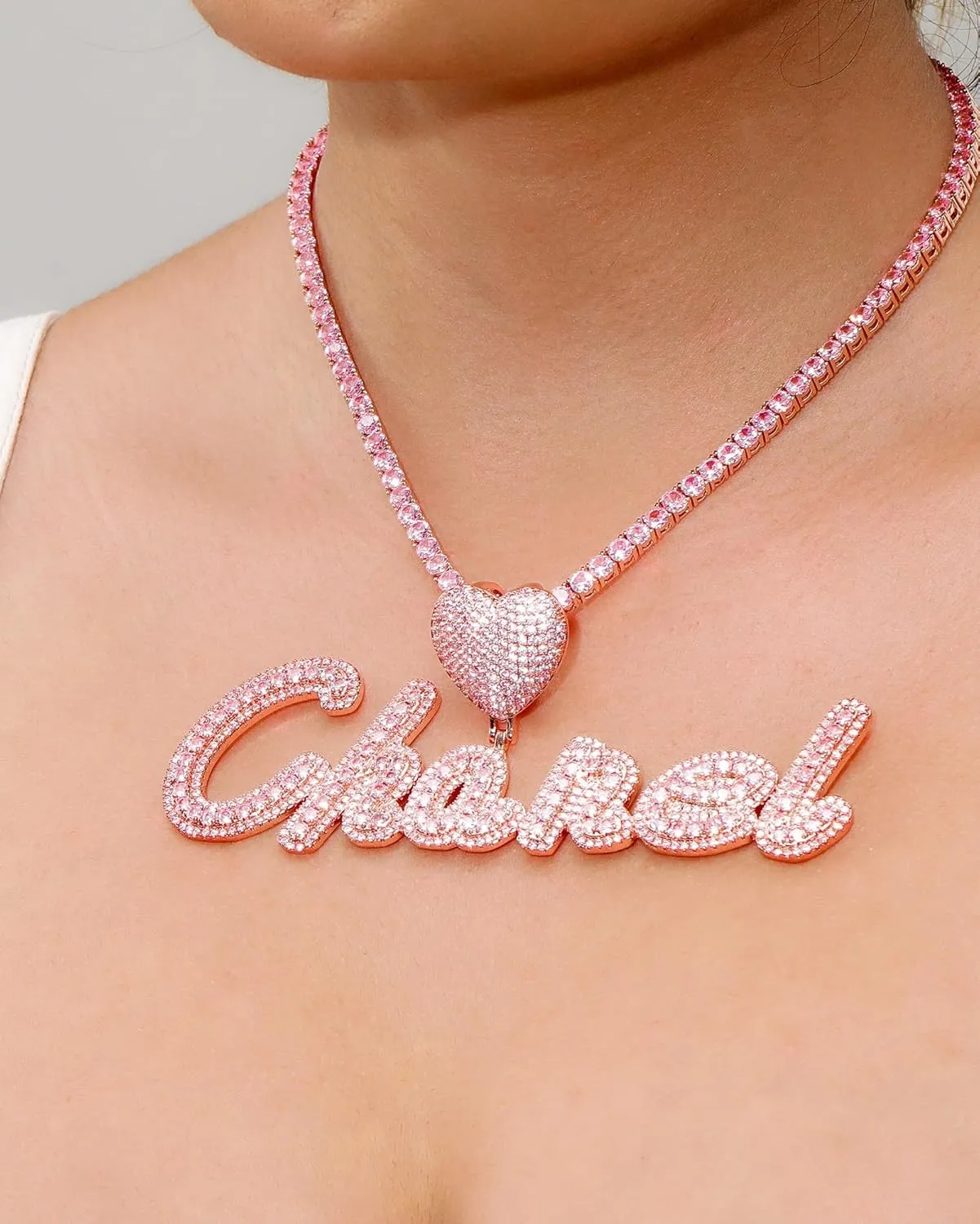 Iced Out Custom Name Necklace Personalized with Cuban Link Chain for Men and Women, Hip Hop 14k Real Gold Plated Initial Letter Pendant Necklaces, Handmade Customized Nameplate Jewelry for Rappers