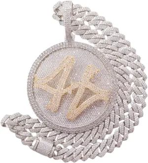 ICEDIAMOND 14K Hip Hop Jumbo 44 Rotating Medal Pendant with 14mm Cuban Link Chain, Gold Plated Iced Out Super Sparkling CZ Diamond Necklace for Men