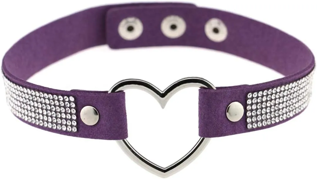 IDB Superior Sparkling Girls Love Heart Velveteen Choker - Max Length 15.3" with with 3 Set Sizes - Multiple Colors to choose from