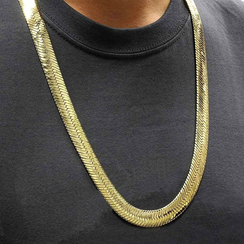 IFIX Big Heavy Faux Gold Herringbone Chain Necklace for Men Women 11mm Thick, 90s Hip Hop Jewlery Chain Sparkling 18K Costume Gold Chain