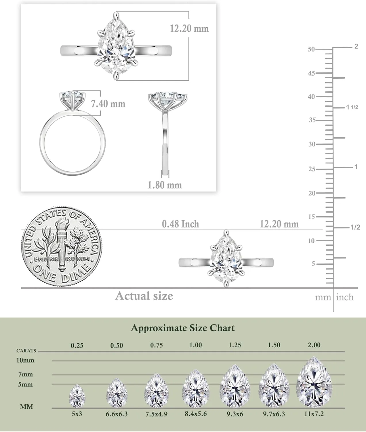 IGI Certified 2.00 Carat Pear Shape Lab Grown White Diamond Sparkling Solitaire Engagement Ring for Women in 14K Solid Gold