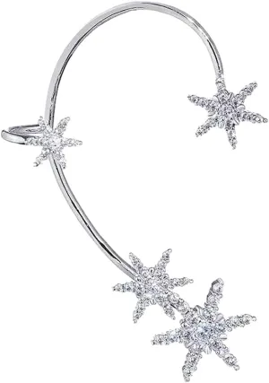 ikasus Snowflake Earring for Women, Super Flash Diamond Snowflake Ear Cuffs Hoop, Vintage Ear Cuff Earrings Wrap Around, No Pierced Earrings Christmas Gifts for Her (Right Ear Earrings Silver)