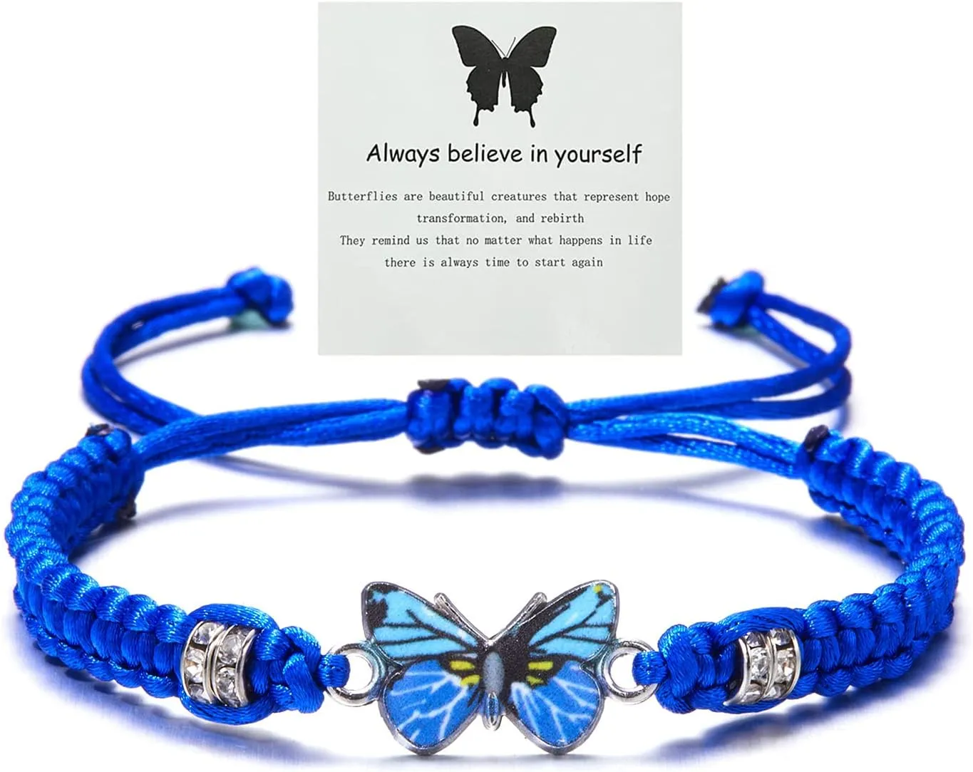 INENIMARTJ Blue Friendship Bracelet for Women Cute Butterfly Charm Bracelets Always Believe in Yourself Butterfly Bracelet Handmade Braided Rope Butterfly Friendship Bracelet for Women