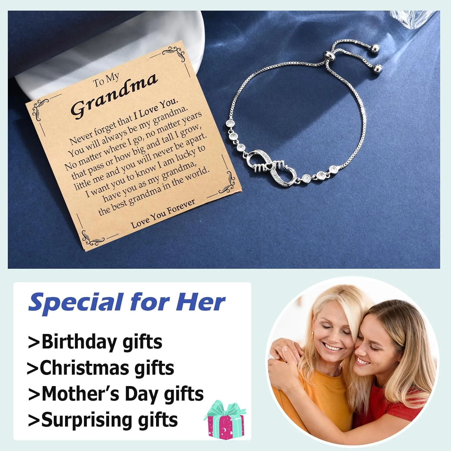 Infinity Bracelets for Women Gifts for Daughter, Mom, Grandma, Sister Adujustable Link Braceles Gifts for Birthday, Christamas, Mothers Day