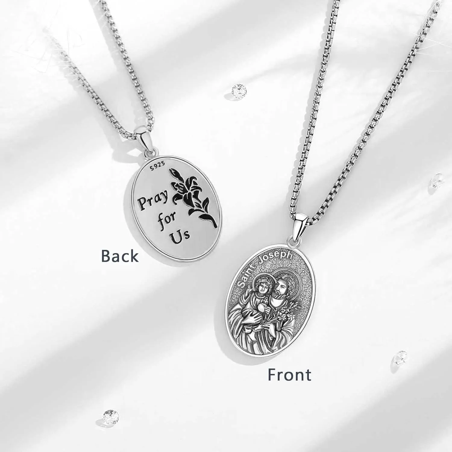 INFUSEU Catholic Gifts Unique Virgin Mary St Joseph and Jesus Pendant Necklace for Women Men, 20 2 Inch Chain