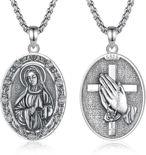 INFUSEU Catholic Gifts Unique Virgin Mary St Joseph and Jesus Pendant Necklace for Women Men, 20 2 Inch Chain
