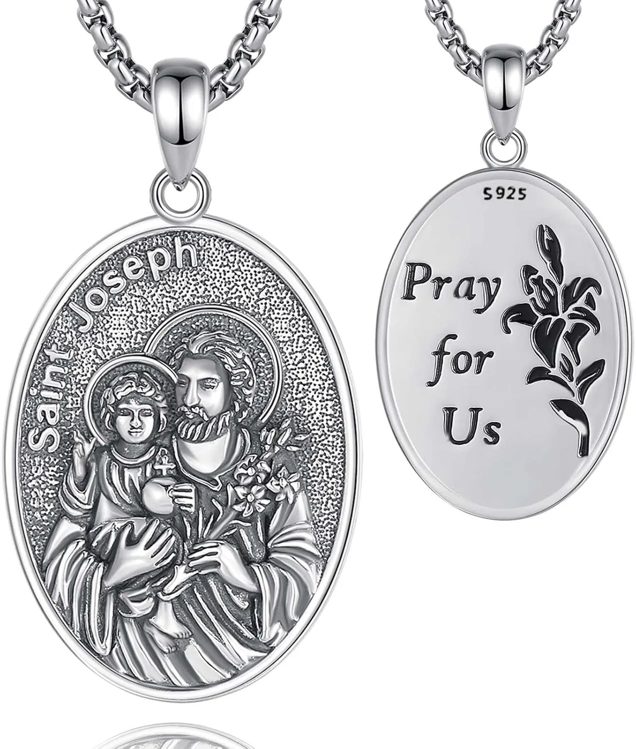 INFUSEU Catholic Gifts Unique Virgin Mary St Joseph and Jesus Pendant Necklace for Women Men, 20 2 Inch Chain