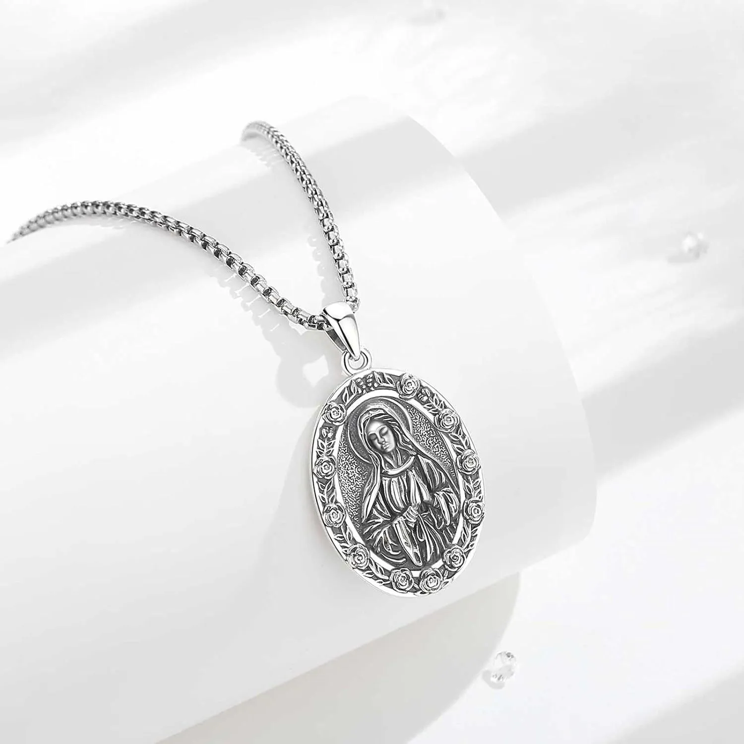 INFUSEU Catholic Gifts Unique Virgin Mary St Joseph and Jesus Pendant Necklace for Women Men, 20 2 Inch Chain
