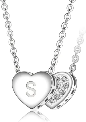 Initial Necklaces For Women Heart Necklace Sterling Silver 26 Letter Necklace For Women Jewelry A-Z Initial Letter Pendant Necklace