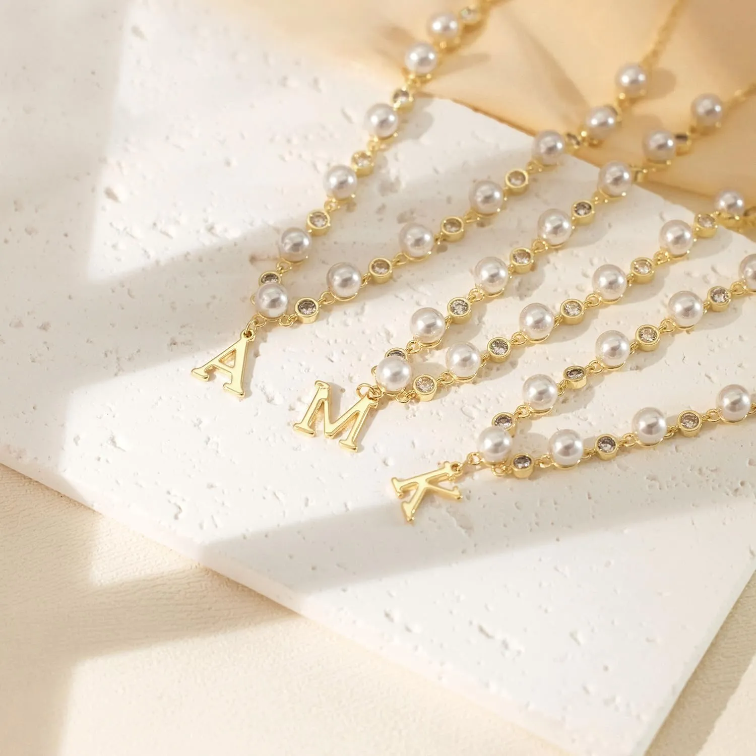 Initial Pearl Necklaces for Women Dainty 14K Gold Plated Pearl Choker Necklace Cute Pearl CZ Chain Letter Pendant Necklace Personalized Name Necklace Teen Gift Trendy Stuff Jewelry Gifts
