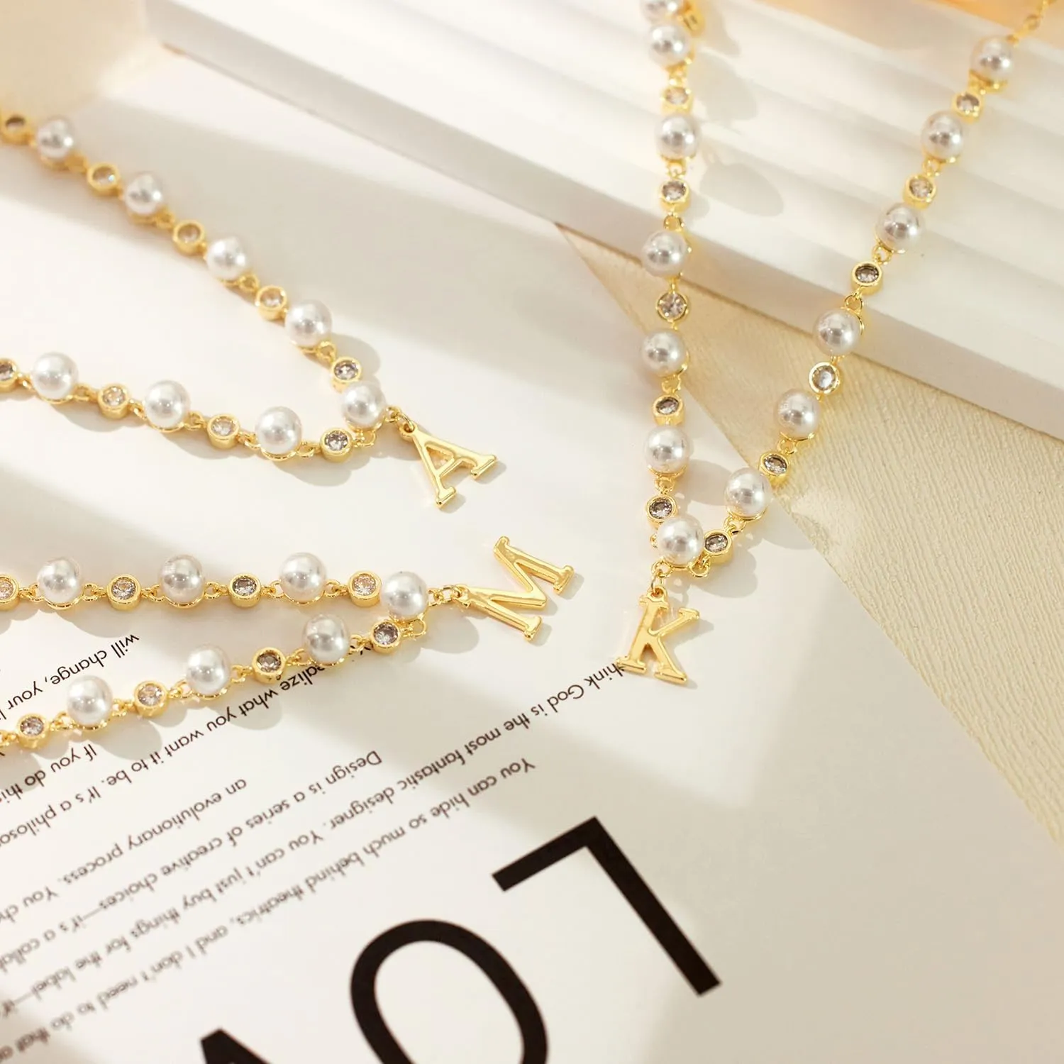 Initial Pearl Necklaces for Women Dainty 14K Gold Plated Pearl Choker Necklace Cute Pearl CZ Chain Letter Pendant Necklace Personalized Name Necklace Teen Gift Trendy Stuff Jewelry Gifts