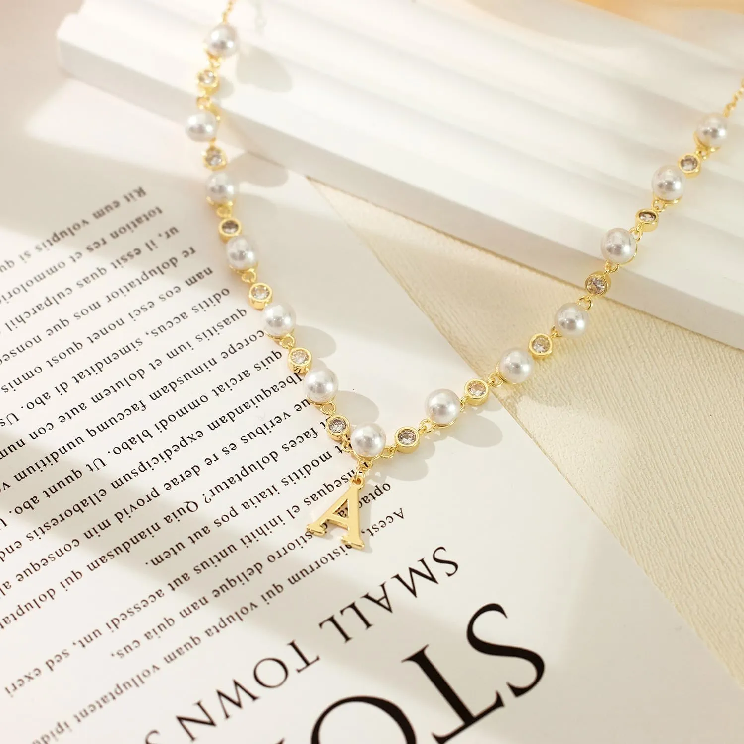 Initial Pearl Necklaces for Women Dainty 14K Gold Plated Pearl Choker Necklace Cute Pearl CZ Chain Letter Pendant Necklace Personalized Name Necklace Teen Gift Trendy Stuff Jewelry Gifts
