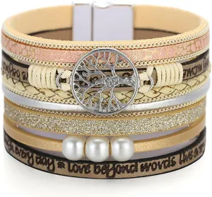 Inspirational Tree of Life Leather Bracelets for Women Boho Jewelry Gifts for Women Wristbands Cuff Bracelet
