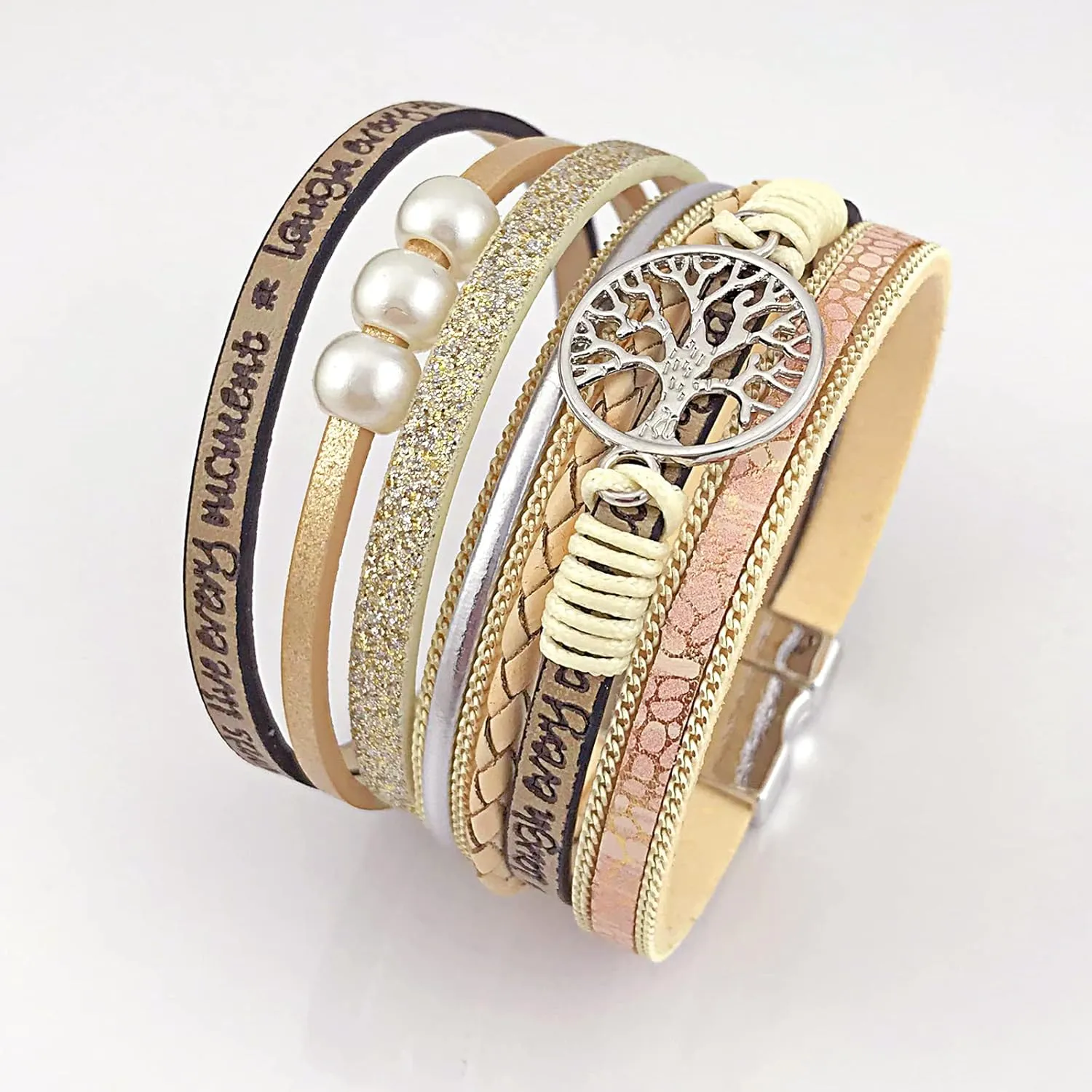 Inspirational Tree of Life Leather Bracelets for Women Boho Jewelry Gifts for Women Wristbands Cuff Bracelet