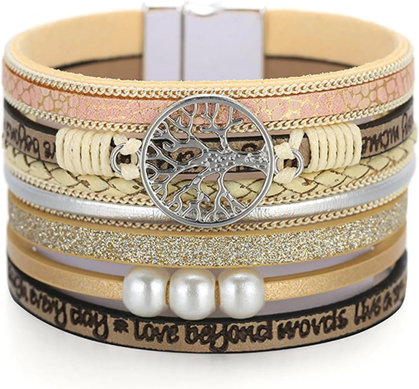 Inspirational Tree of Life Leather Bracelets for Women Boho Jewelry Gifts for Women Wristbands Cuff Bracelet