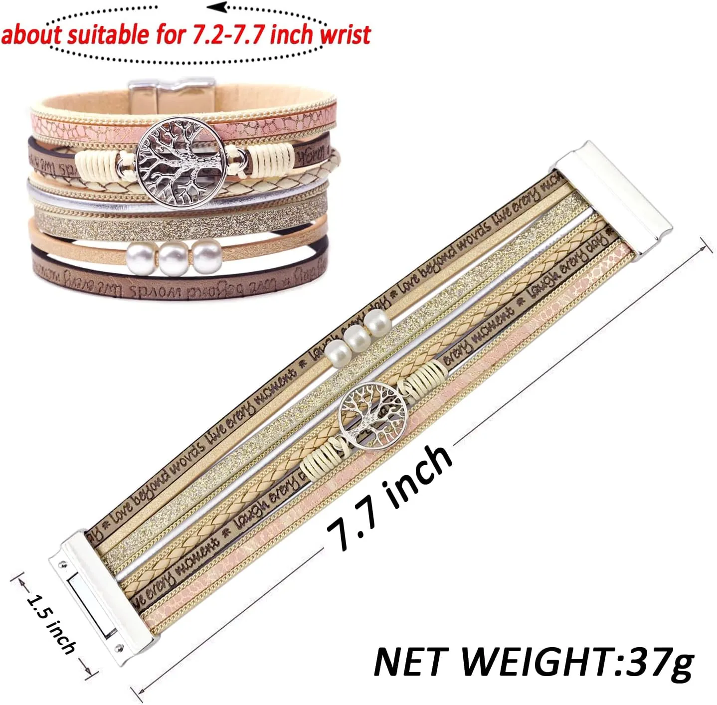Inspirational Tree of Life Leather Bracelets for Women Boho Jewelry Gifts for Women Wristbands Cuff Bracelet