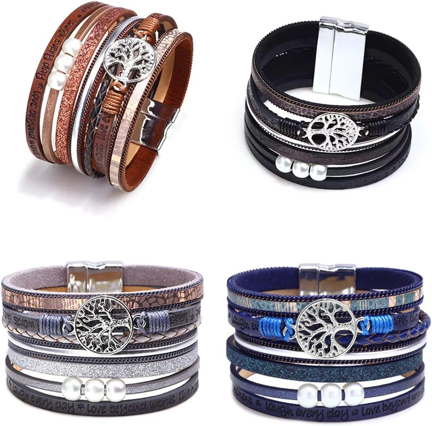 Inspirational Tree of Life Leather Bracelets for Women Boho Jewelry Gifts for Women Wristbands Cuff Bracelet