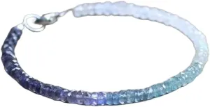 Iolite, Aquamarine & Moonstone rondelle 4mm faceted 7inch Sterling Silver Stacking Beaded Bracelet, Simple Layering, Dainty Gemstone Bracelet, Fine Jewelry, Minimalist,