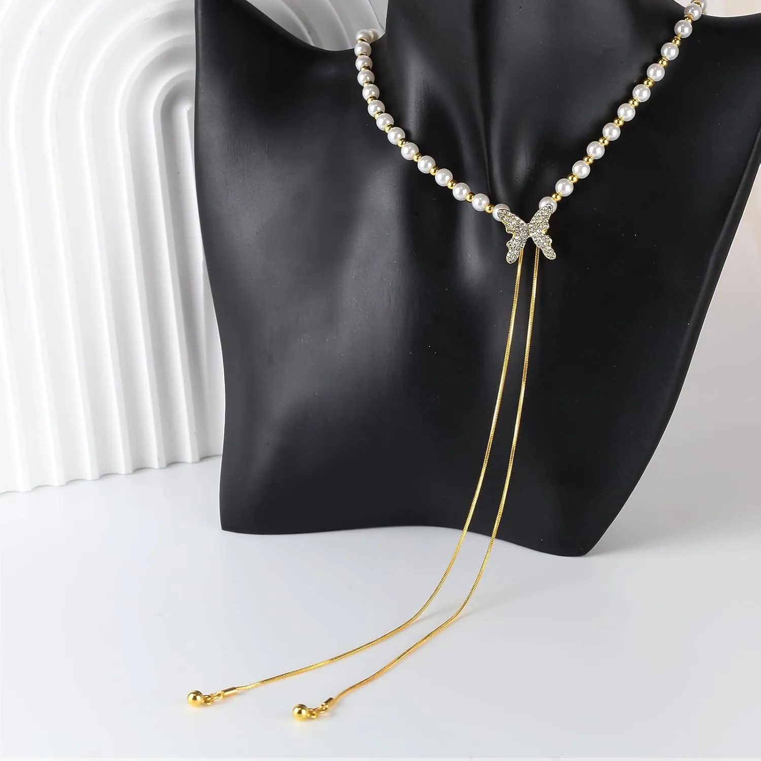 Irregular Y2k Long Y-shaped Necklace with Zircon Inlaid Sparkling Brick Tassel Pendant Double-Layer Chain High-end Fashion Accessory Women's