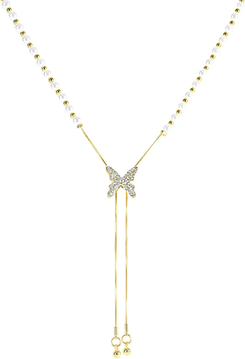 Irregular Y2k Long Y-shaped Necklace with Zircon Inlaid Sparkling Brick Tassel Pendant Double-Layer Chain High-end Fashion Accessory Women's