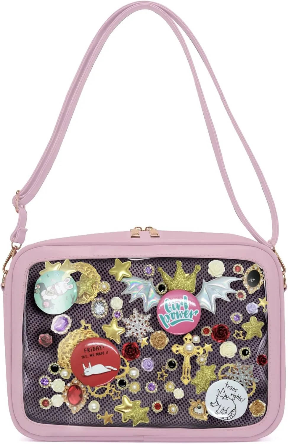 Ita Pin Display Crossbody Backpack With Kawaii Anime Purse - Cute Pink Tote Bag Accessories for Women, Girls