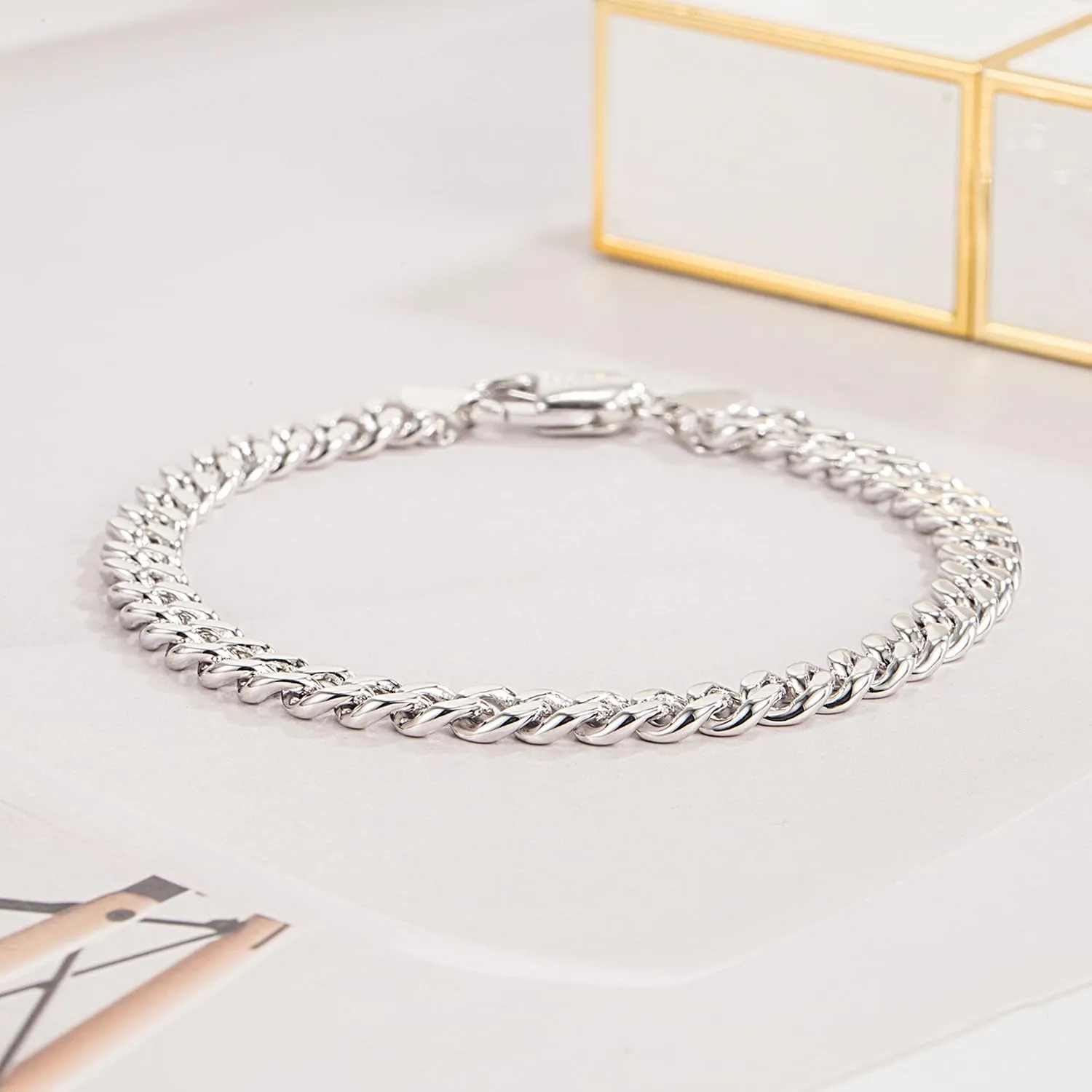 Italian Sterling Silver Cuban Link Chain Bracelet Men 3MM 4MM 5MM 6.3 "6.7" 7 "7.5" 8 "8.5" 9 "Solid 925 Silver Bangle For Woman Cuff Jewelry Gift