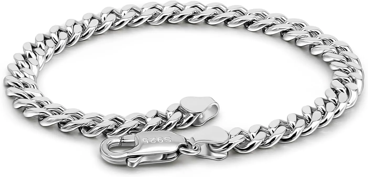 Italian Sterling Silver Cuban Link Chain Bracelet Men 3MM 4MM 5MM 6.3 "6.7" 7 "7.5" 8 "8.5" 9 "Solid 925 Silver Bangle For Woman Cuff Jewelry Gift