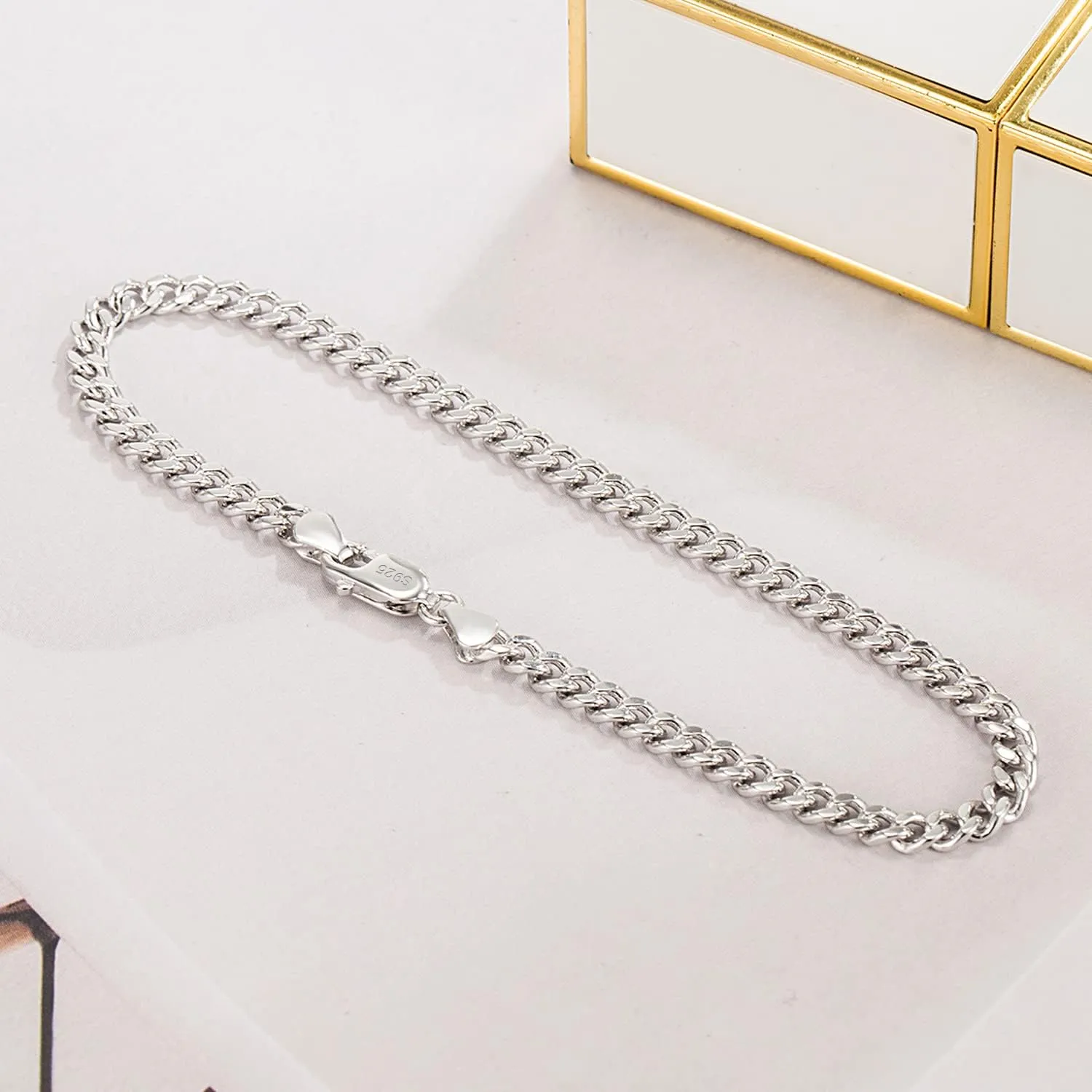 Italian Sterling Silver Cuban Link Chain Bracelet Men 3MM 4MM 5MM 6.3 "6.7" 7 "7.5" 8 "8.5" 9 "Solid 925 Silver Bangle For Woman Cuff Jewelry Gift