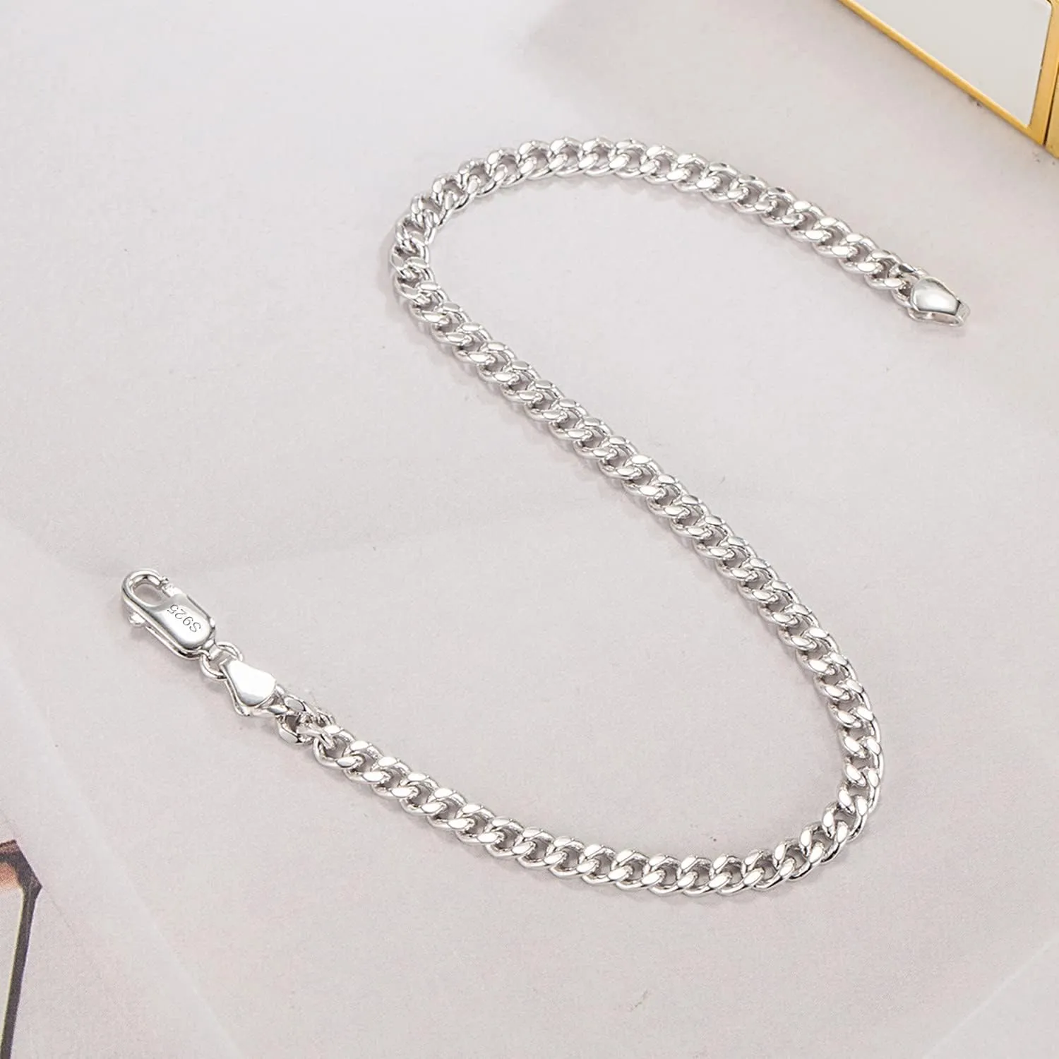 Italian Sterling Silver Cuban Link Chain Bracelet Men 3MM 4MM 5MM 6.3 "6.7" 7 "7.5" 8 "8.5" 9 "Solid 925 Silver Bangle For Woman Cuff Jewelry Gift