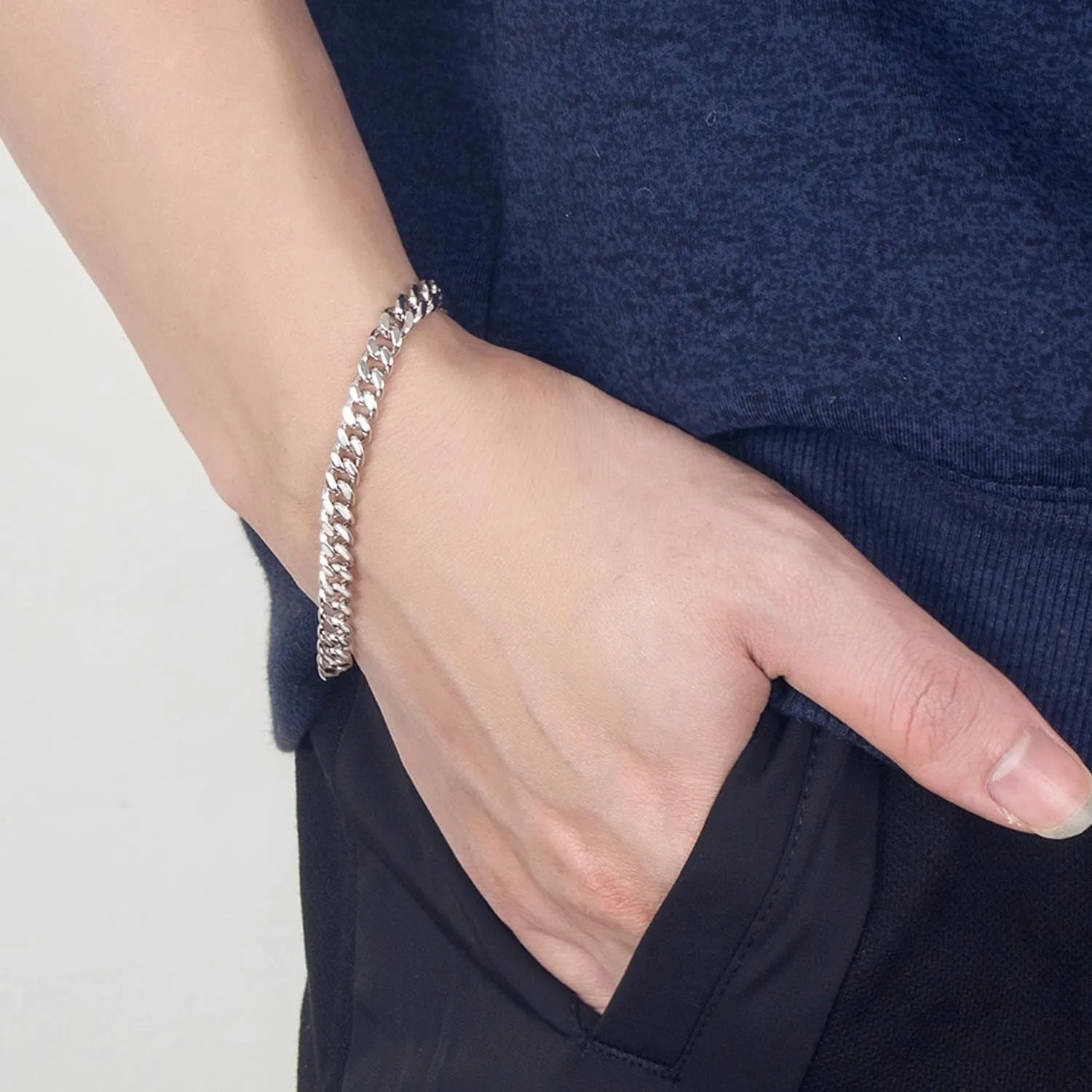 Italian Sterling Silver Cuban Link Chain Bracelet Men 3MM 4MM 5MM 6.3 "6.7" 7 "7.5" 8 "8.5" 9 "Solid 925 Silver Bangle For Woman Cuff Jewelry Gift