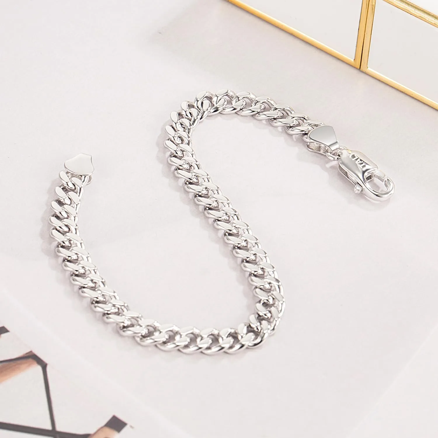 Italian Sterling Silver Cuban Link Chain Bracelet Men 3MM 4MM 5MM 6.3 "6.7" 7 "7.5" 8 "8.5" 9 "Solid 925 Silver Bangle For Woman Cuff Jewelry Gift