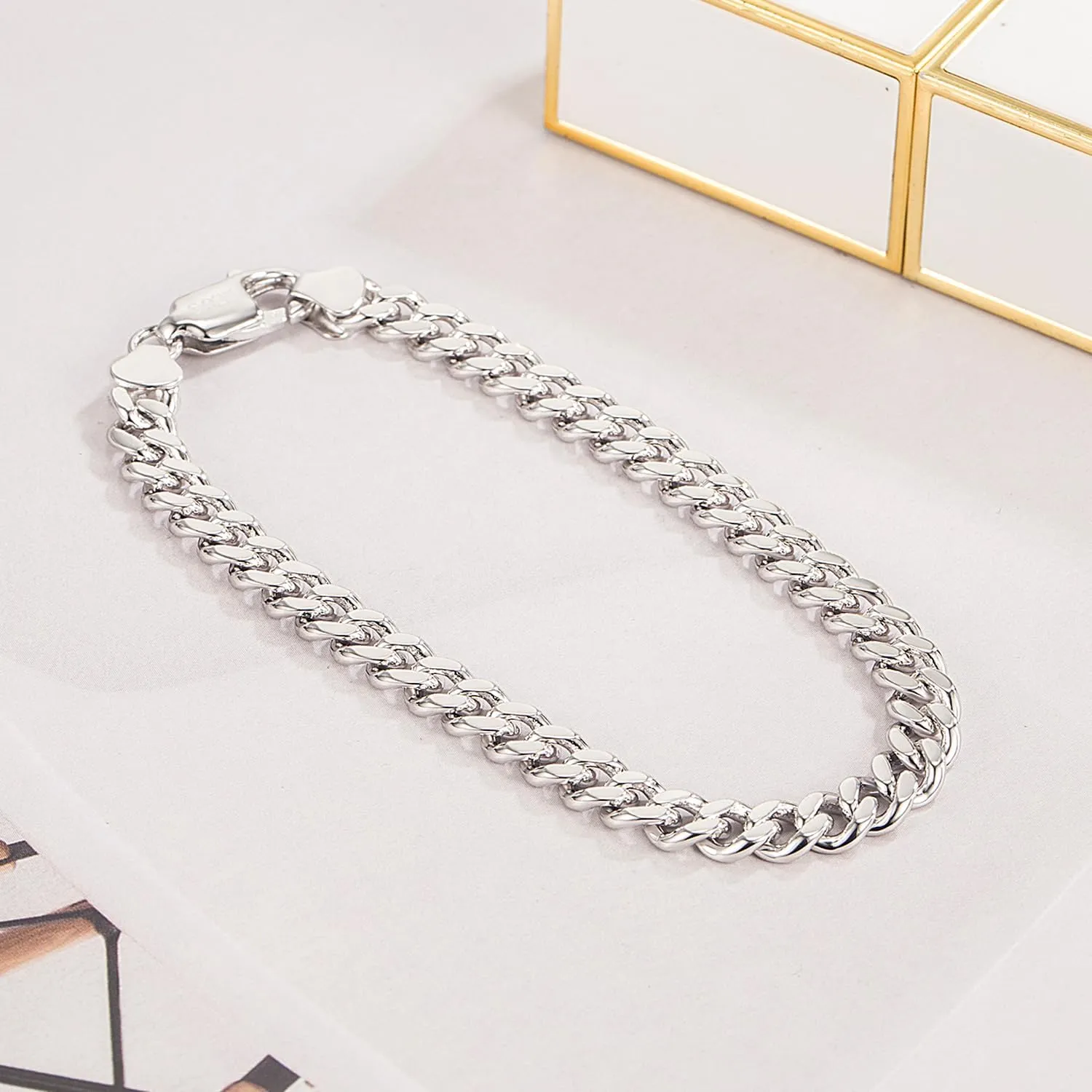 Italian Sterling Silver Cuban Link Chain Bracelet Men 3MM 4MM 5MM 6.3 "6.7" 7 "7.5" 8 "8.5" 9 "Solid 925 Silver Bangle For Woman Cuff Jewelry Gift