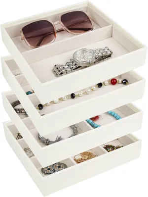 J JACKCUBE DESIGN 4 Stackable Trays Jewelry Storage Display Case for Drawer or Dresser - Holder for Earring Ring Necklace or Cufflinks - MK220-2ABCD