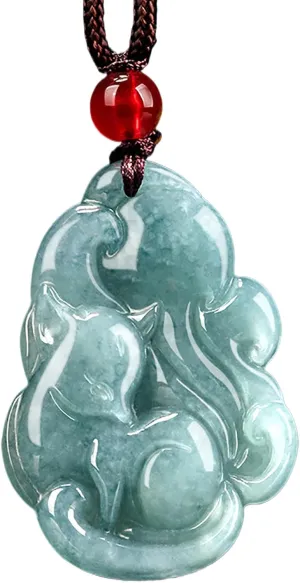 Jade Necklace Nine Tails Fox Crystal Wealth Necklace Feng Shui Amulet Level A Blue Water Fei Cui Jadeit Quartz Necklace Chakra Gem Elegant Fox God Jewelry Prosperity Love Luck