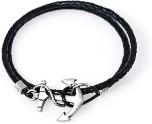 JBANS Handmade Black Genuine Leather Wrap Bracelet for Mens - Metal Anchor Hook Mens Leather Bracelets, Men's Jewelry, M/L 2 Size - FITS 6.5"- 7.3" Wrist Size