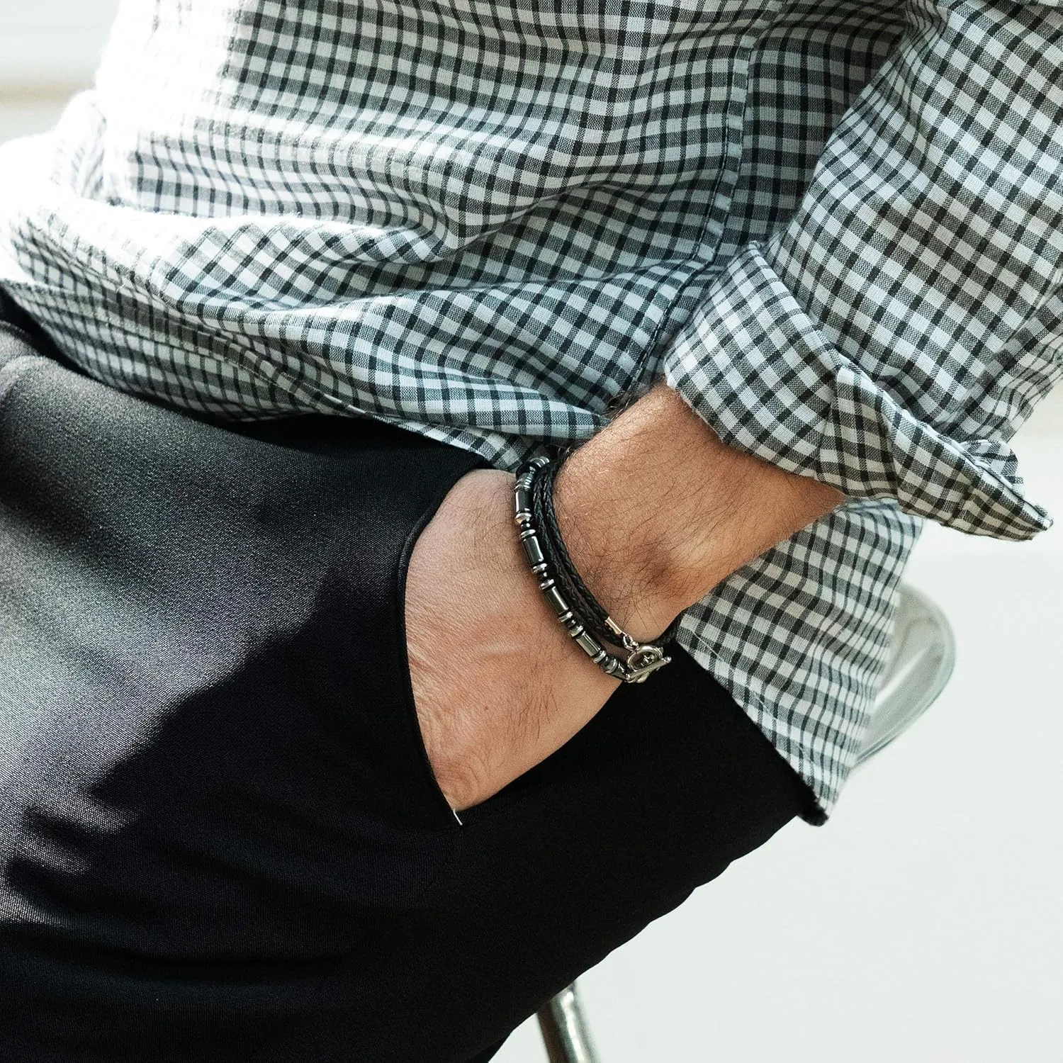 JBANS Handmade Genuine Leather Wrap Bracelet for Mens - Stainless Steel Hook Mens Leather Bracelets, Men's Jewelry, M/L 2 Size - FITS 6.5"- 7.3" Wrist Size