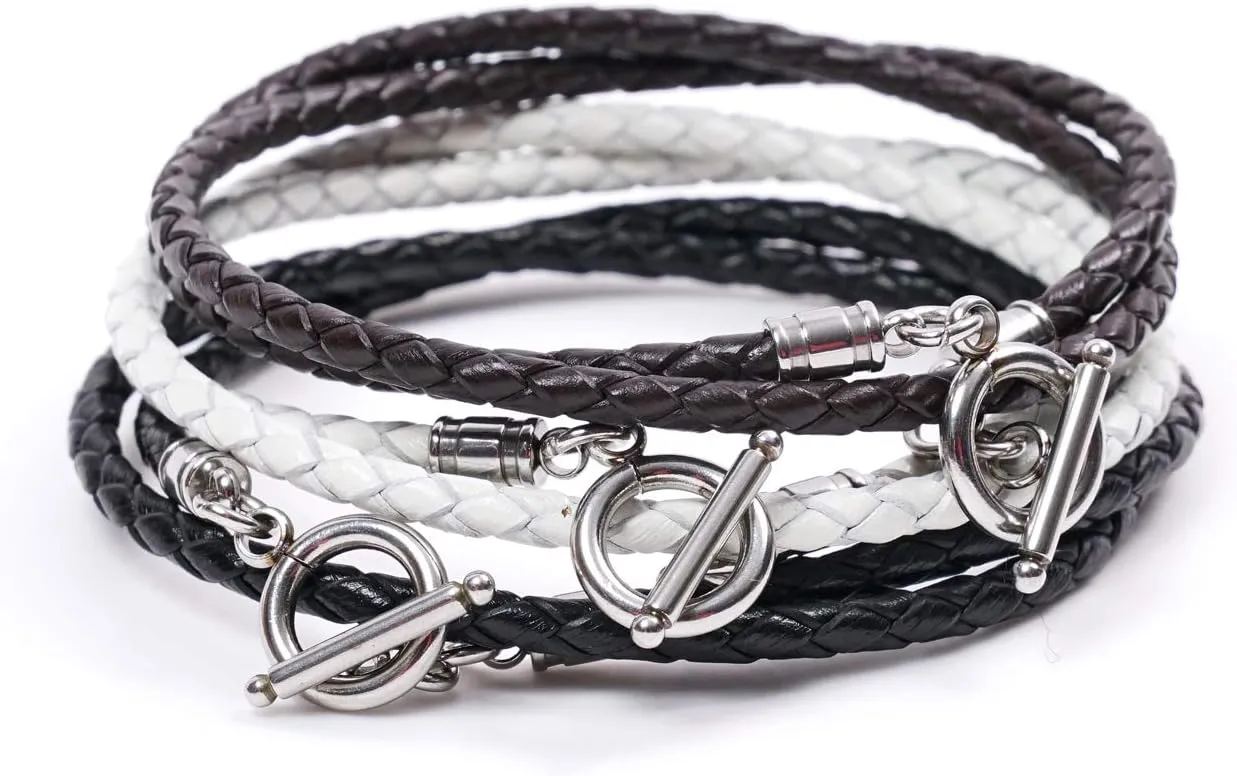 JBANS Handmade Genuine Leather Wrap Bracelet for Mens - Stainless Steel Hook Mens Leather Bracelets, Men's Jewelry, M/L 2 Size - FITS 6.5"- 7.3" Wrist Size