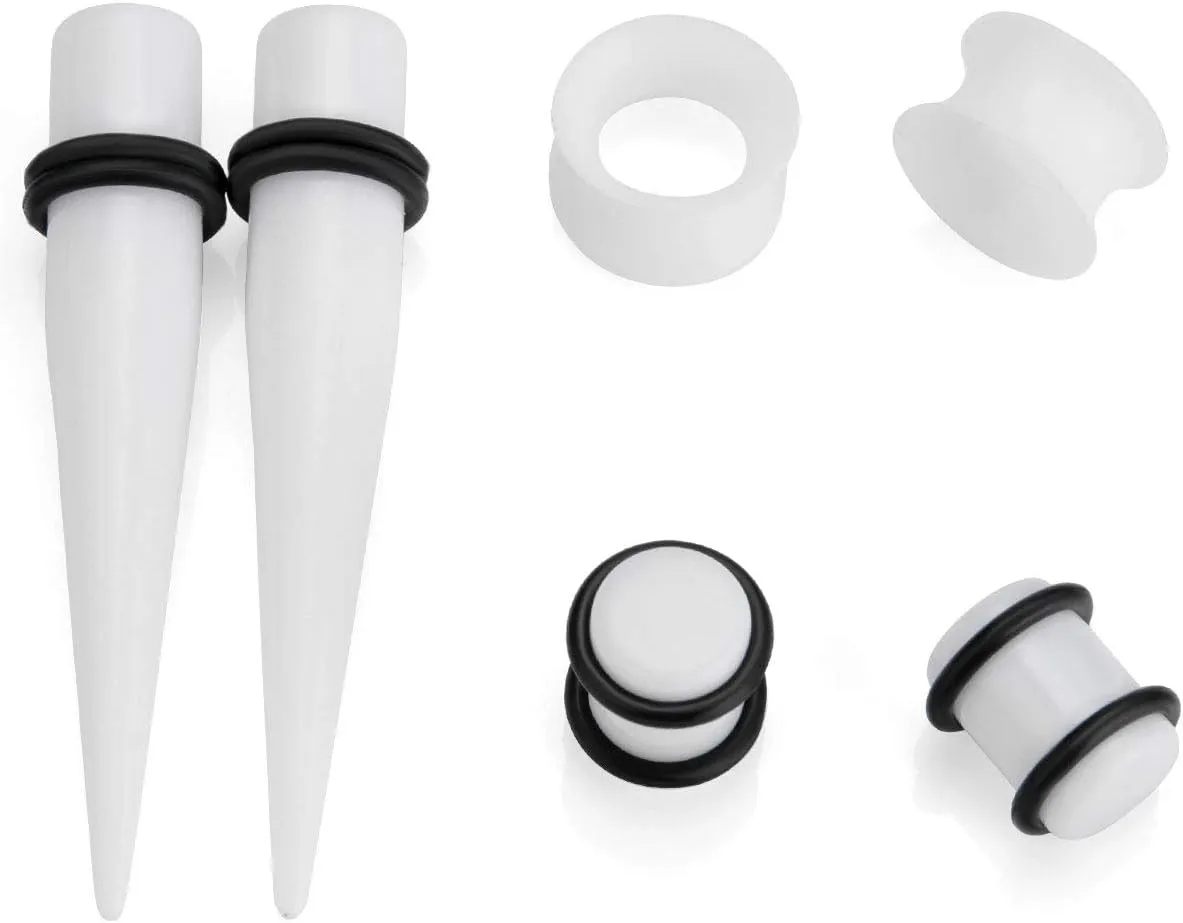 JDXN 50 Pieces Acrylic Ear Stretching Kit   Aftercare Jojoba Oil Tapers Plugs Silicone Tunnels Gauges Expander 14G-00G Jewelry 50 Pieces Set Body Piercing Jewelry