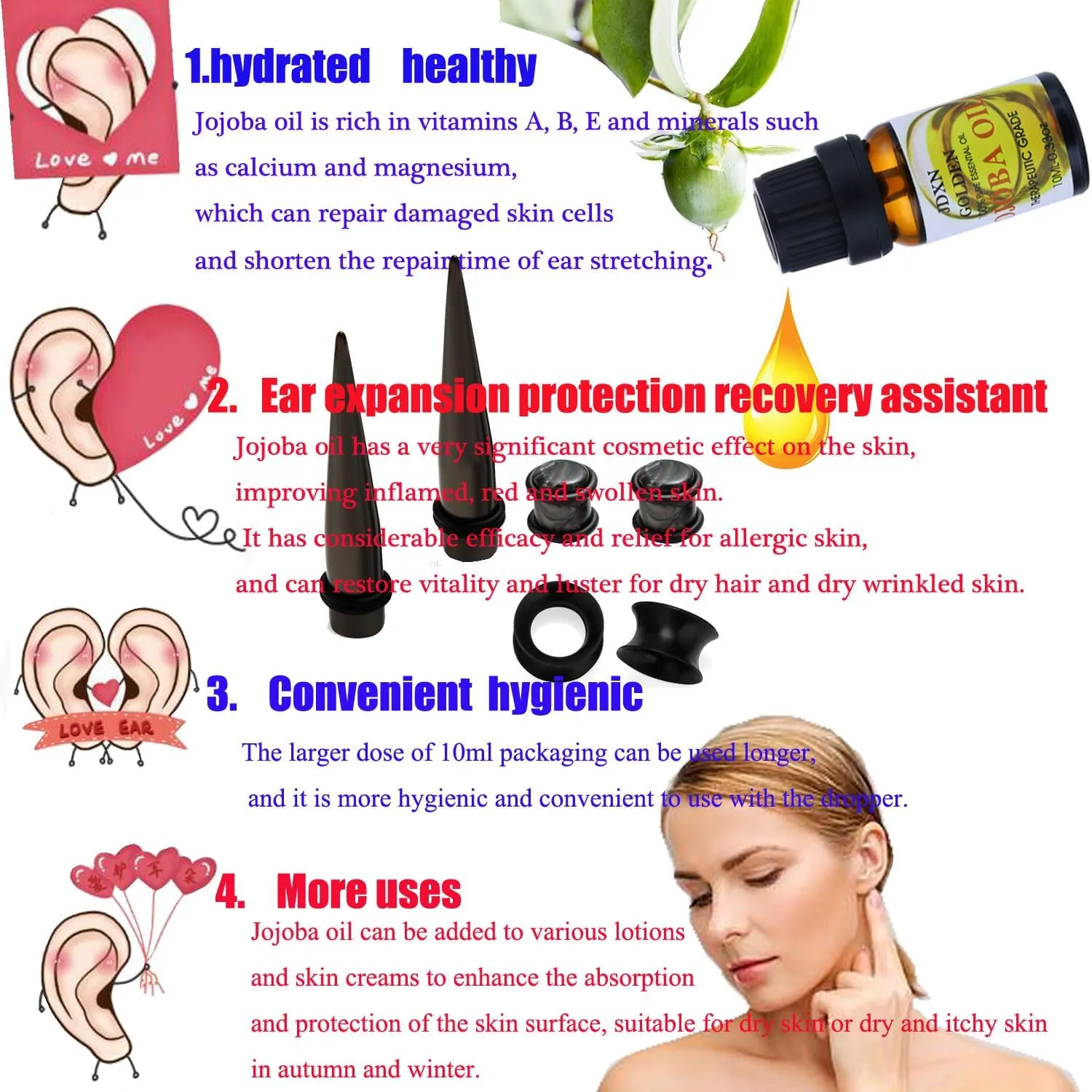 JDXN 50 Pieces Acrylic Ear Stretching Kit   Aftercare Jojoba Oil Tapers Plugs Silicone Tunnels Gauges Expander 14G-00G Jewelry 50 Pieces Set Body Piercing Jewelry