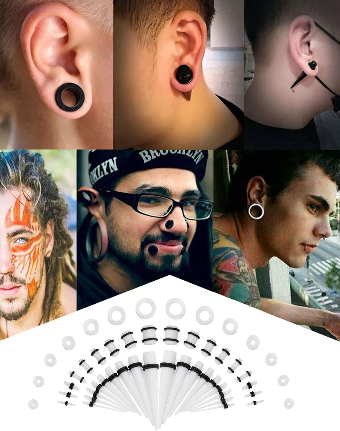 JDXN 50 Pieces Acrylic Ear Stretching Kit   Aftercare Jojoba Oil Tapers Plugs Silicone Tunnels Gauges Expander 14G-00G Jewelry 50 Pieces Set Body Piercing Jewelry