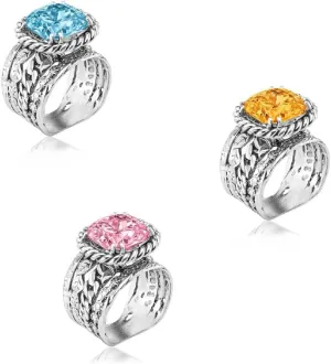 JEAN RACHEL JEWELRY 925 Sterling Silver Jewelry Set for Women - Set of 3 Soft Glow CZ Braid Leaf Rings - Hypoallergenic, Lead & Nickel Free - Artisan Handcrafted Collection (Ring Size 8)