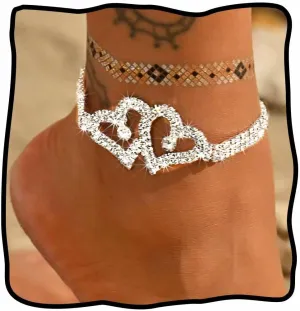 JEWEKY Rhinestone Heart Ankle Bracelet Jewelry Silver Crystal Anklet Chain Summer Beach Ankle Bracelets for Women