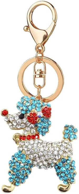JewelBeauty Cute Animal Poodle Dog Sparkling Blingbling Diamond Crystal Rhinestone Keychain Keyring Key Chain Purse Handbag Bag Car Pendant Hanging Charm (blue&silver II)