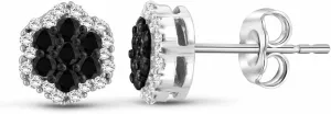 JEWELEXCESS Black & White Diamond Earrings for Women Sterling Silver  Premium Cluster-Shaped Black Diamond Studs  Hypoallergenic Sterling Silver Stud Earrings for Women with Secure Push-Back Closure