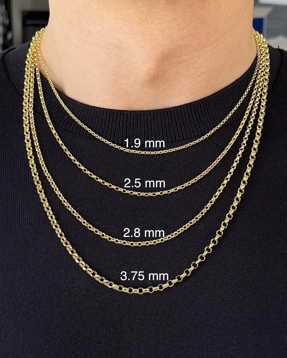 JEWELHEART 14K Yellow Real Gold Rolo Chain 1.9mm 2.5mm 2.8mm 3.75mm 4.2mm 5.2mm Diamond Cut Trendy Round Link Chain Pendant Necklace For Women with Lobster Clasp 16" 18" 20" 22" 24"
