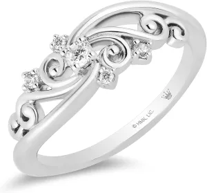 Jewelili Hallmark Fine Jewelry Filigree Swirl Tapered Fashion Sparkling Ring for Women | Sterling Silver Band | 1/10 Cttw Natural White Round Diamonds | Hallmark Jewelry Gifts | Gift Box