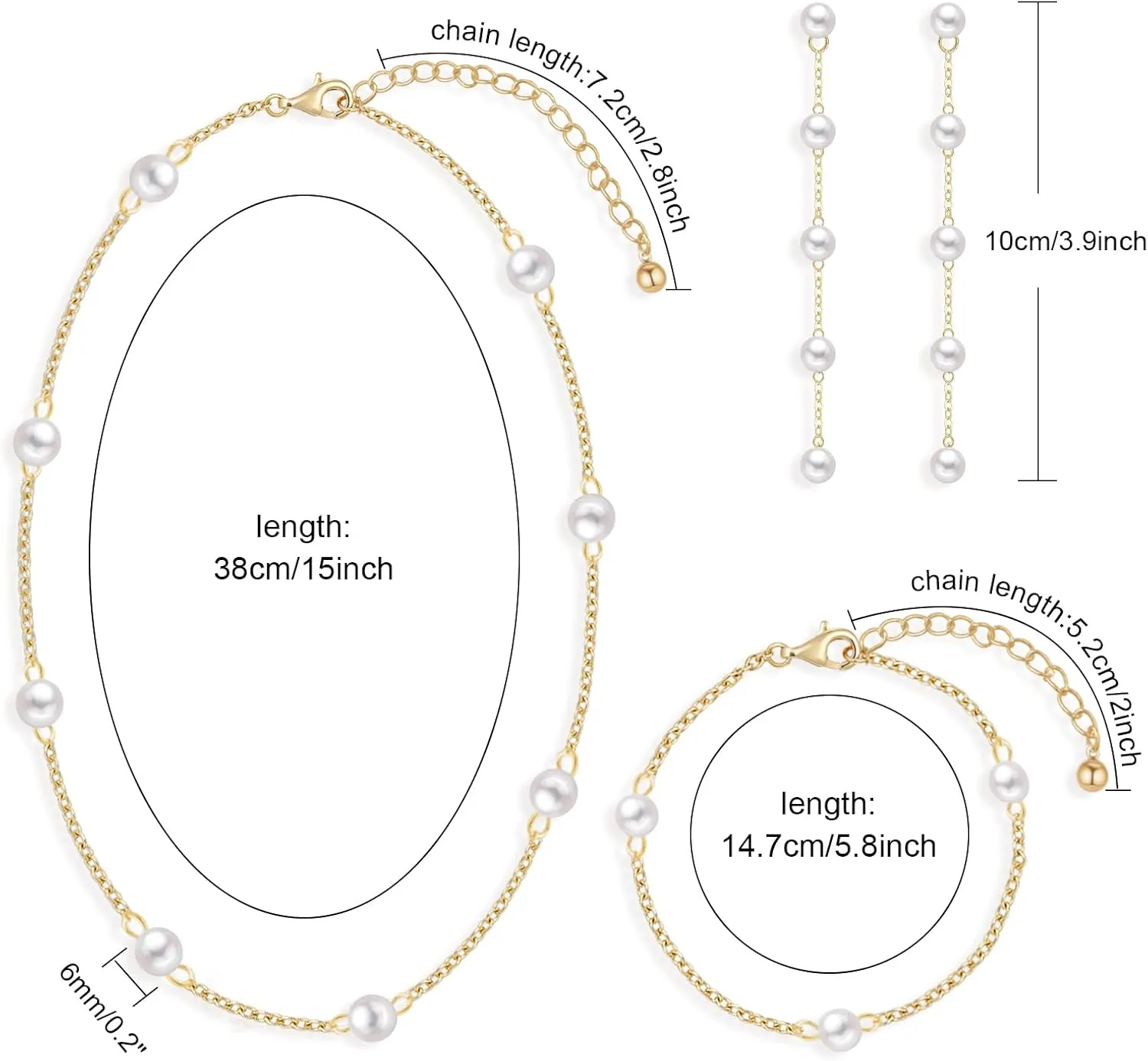 Jewelry Set for Women 14K Gold/Silver Plated Jewelry Set with Pearl Necklace and Drop Earring Bracelets