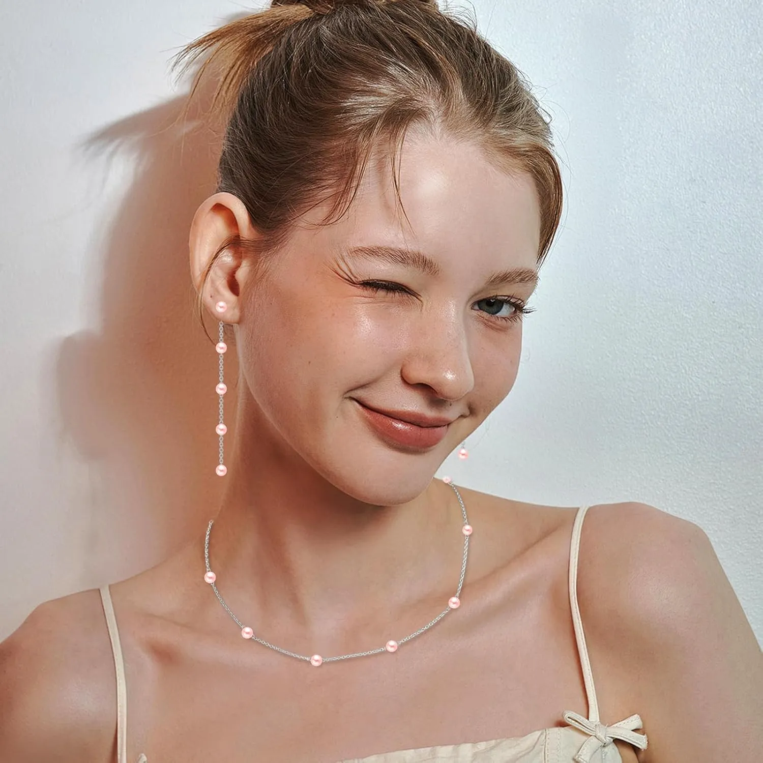 Jewelry Set for Women 14K Gold/Silver Plated Jewelry Set with Pearl Necklace and Drop Earring Bracelets