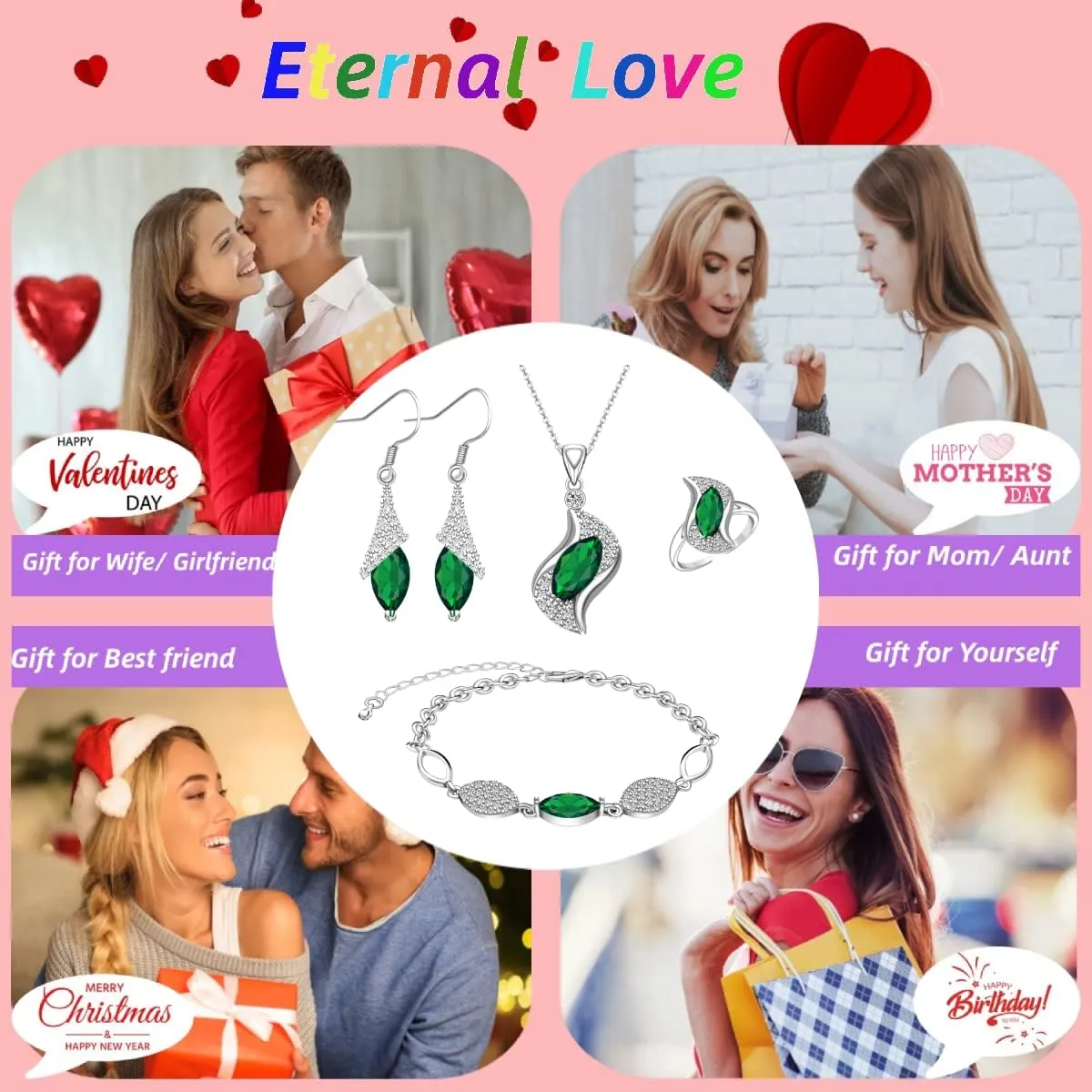 Jewelry Sets for Women Necklace Dangle Earrings Adjustable Ring Bracelet Costume Luxury Set for Women Girl Mom Wife Girlfriend Best Friend Ladies Bride bridesmaid Gift